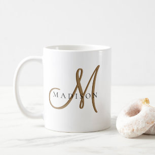 Fancy Stylish Black and Gold Monogram Script Coffee Mug