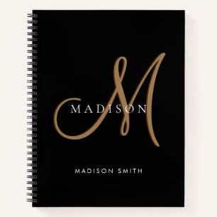 Fancy Stylish Black and Gold Monogram Script Notebook