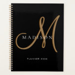 Fancy Stylish Black and Gold Monogram Script Planner<br><div class="desc">Elegant fancy sophisticated monogram script</div>