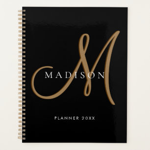 Fancy Stylish Black and Gold Monogram Script Planner