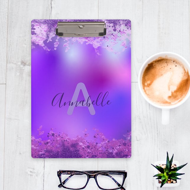 Fancy Stylish Violet Purple Modern Glam Glittery Clipboard (Creator Uploaded)