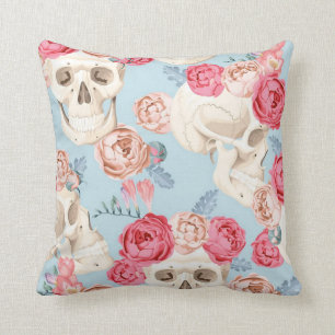 Fancy Sugar Skulls With Roses Cushion