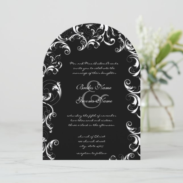 Fancy Swirl Wedding Invitation (Standing Front)