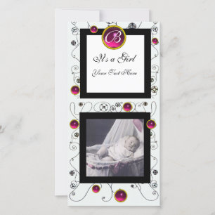 FANCY SWIRLS BABY GIRL MONOGRAM ,ruby white Announcement