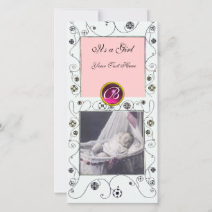 FANCY SWIRLS BABY GIRL  MONOGRAM ,ruby white Announcement