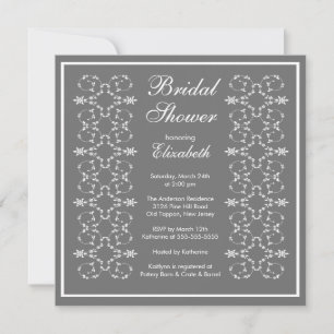 Fancy Swirls Frame Bridal Shower Invitation Grey
