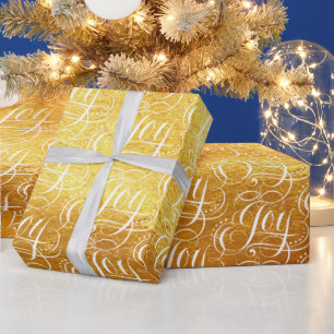 Fancy Swirly Joy Gold Foil Lettering Calligraphy Wrapping Paper