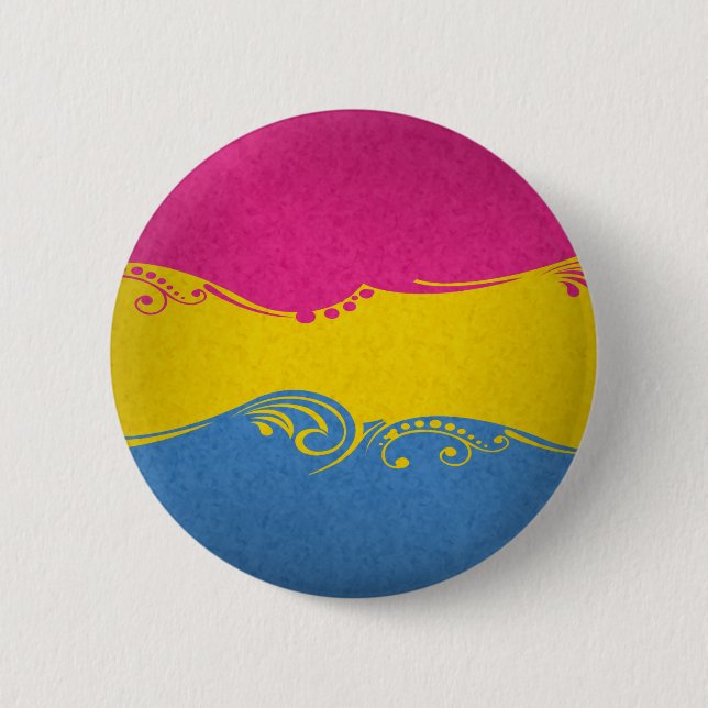 Fancy Swooped and Swirled Pansexual Pride Flag  6 Cm Round Badge (Front)