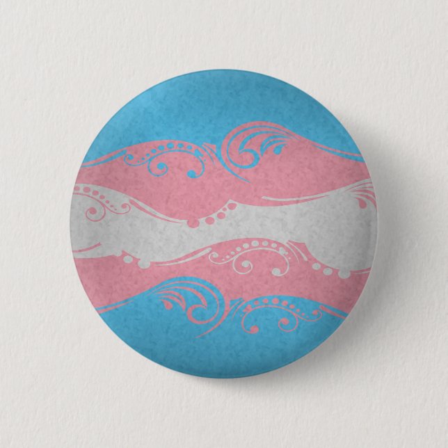 Fancy Swooped and Swirled Transgender Pride Flag 6 Cm Round Badge (Front)