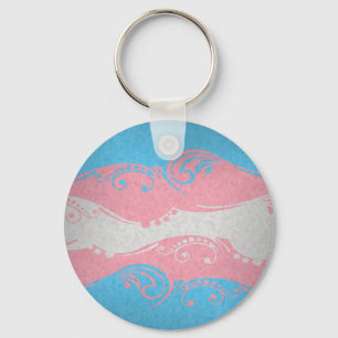 Fancy Swooped and Swirled Transgender Pride Flag Key Ring