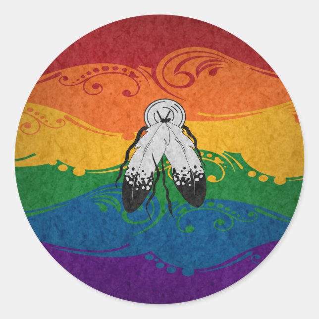Fancy Swooped and Swirled Two-Spirited Pride Flag  Classic Round Sticker (Front)