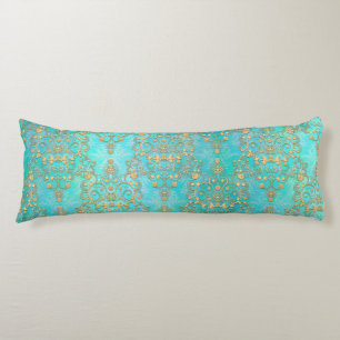 Fancy Teal and Yellow Gold Damask Pattern Body Cushion
