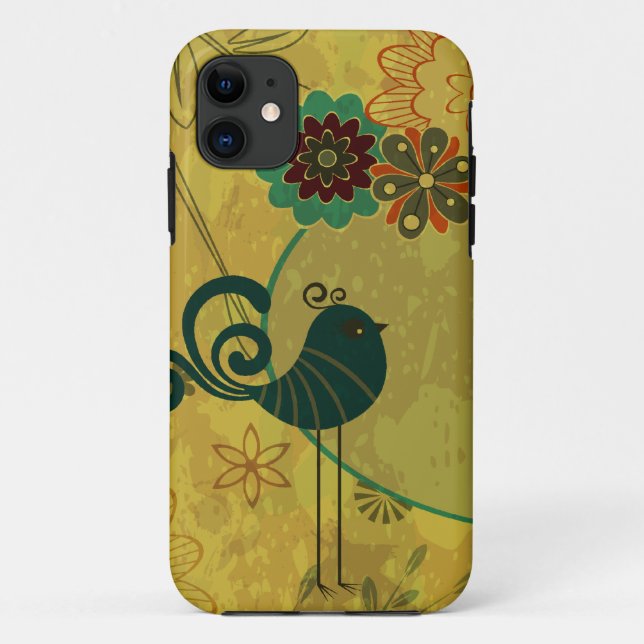 fancy teal bird and modern floral vector Case-Mate iPhone case (Back)