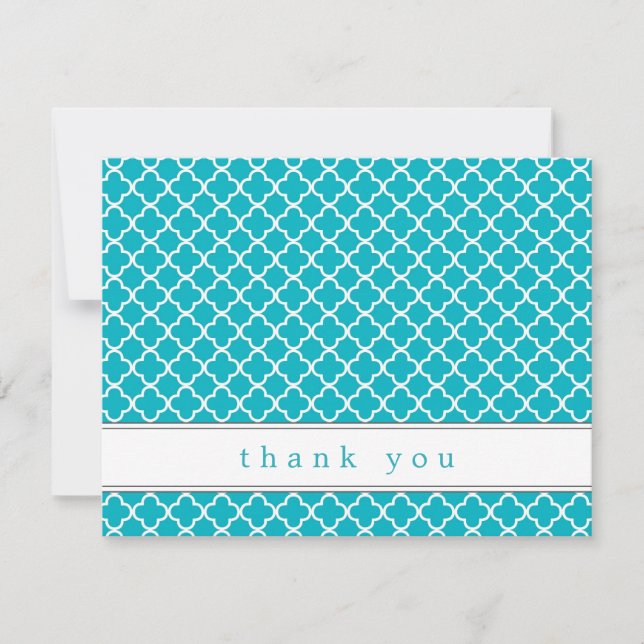 Fancy Teal Pattern Flat Thank You Note Cards (Front)