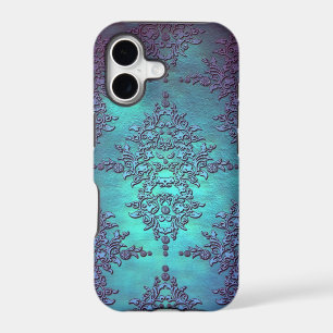 Fancy Teal to Purple Damask Pattern