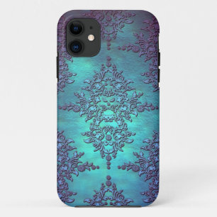 Fancy Teal to Purple Damask Pattern iPhone 11 Case