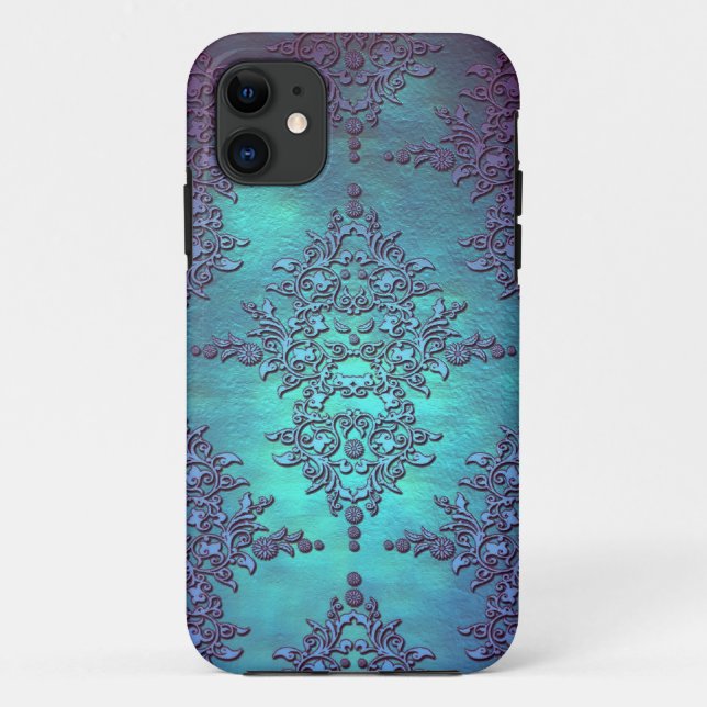 Fancy Teal to Purple Damask Pattern Case-Mate iPhone Case (Back)