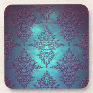 Fancy Teal to Purple Damask Pattern Coaster