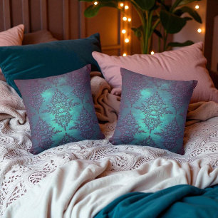 Fancy Teal to Purple Damask Pattern Cushion