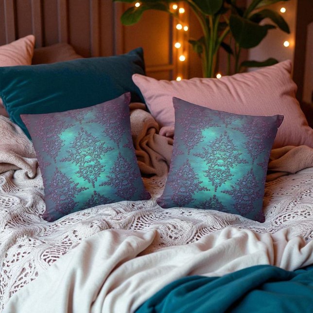 Fancy Teal to Purple Damask Pattern Cushion (Creator Uploaded)