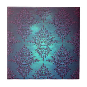 Fancy Teal to Purple Damask Pattern Tile