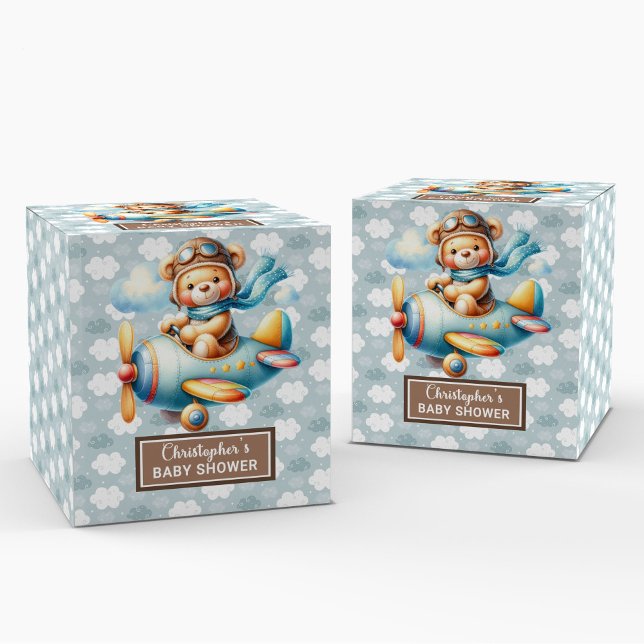 Fancy Teddy Bear Pilot Baby Shower Favour Box (Fancy Teddy Bear Pilot Baby Shower Favor Box)