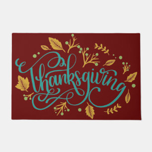 Fancy Thanksgiving with Leaves   Doormat