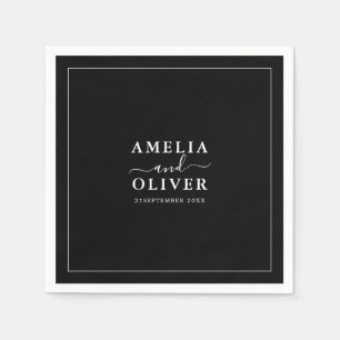 Fancy Timeless Modern Minimalist Black Wedding  Napkin