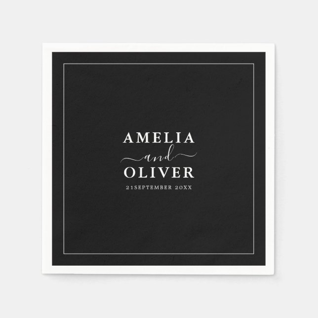 Fancy Timeless Modern Minimalist Black Wedding  Napkin (Front)