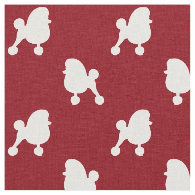 Fancy Toy Poodle Silhouettes Pattern Red and White Fabric (Close Up)
