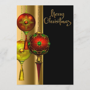 Fancy Tree Ornaments Red Gold Christmas Party Invitation