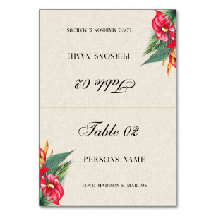 Fancy Tropical Flowers Bouquet Wedding Place Card