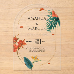 Fancy Tropical Flowers Wedding  Acrylic Invitations
