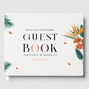 Fancy Tropical Flowers Wedding Guest Book