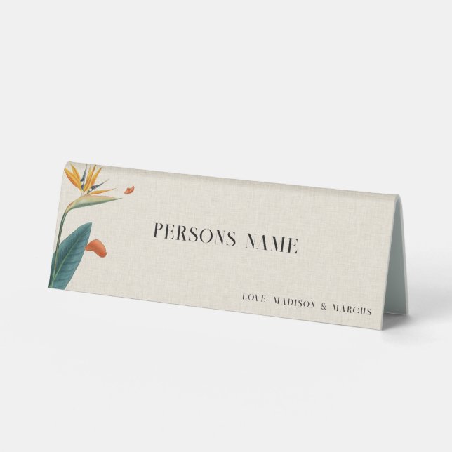 Fancy Tropical Flowers Wedding Place Card (Front)