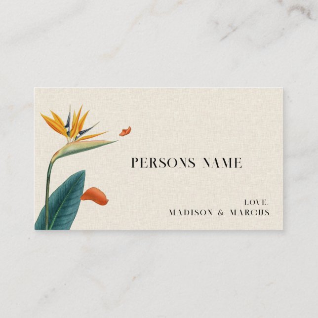 Fancy Tropical Flowers Wedding Place Card (Back)