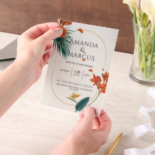 Fancy Tropical Flowers Wedding Vellum Invitations