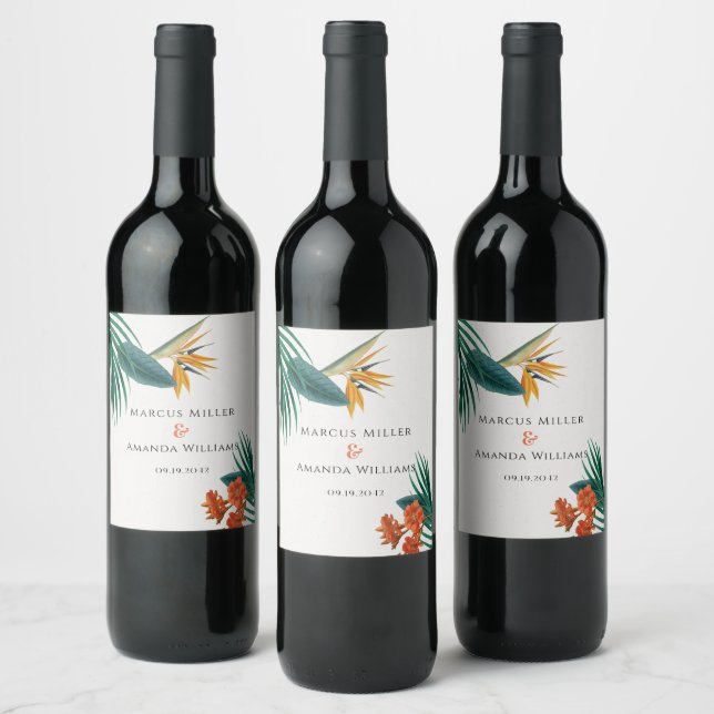 Fancy Tropical Wedding Wine Label (Bottles)