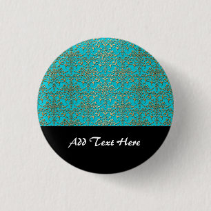 Fancy Turquoise and Gold Damask Pattern 3 Cm Round Badge