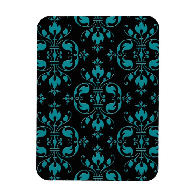 Fancy Turquoise over Black Damask Magnet (Vertical)
