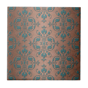 Fancy Turquoise over Brownish Copper Damask Tile