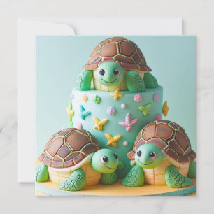 FANCY TURTLE BIRTHDAY CAKE  INVITATION