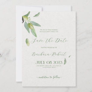 Fancy Tuscany Olive Leaves-Save The Date Invitation