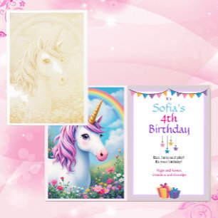 Fancy Unicorn Special Girl's Birthday Gold Foil Card