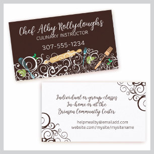 Fancy utensils herbs chef cooking class catering business card