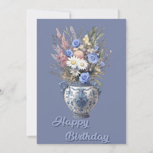 Fancy Vase Flower Birthday Flat Greeting Card