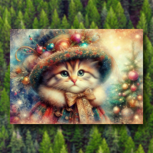 Fancy Victorian Cat Christmas Tree Bible Verse  Holiday Card