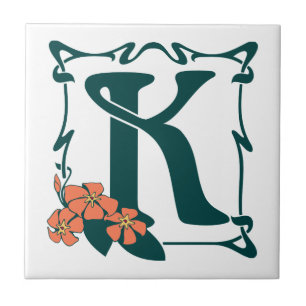 Fancy vintage art nouveau letter K Tile