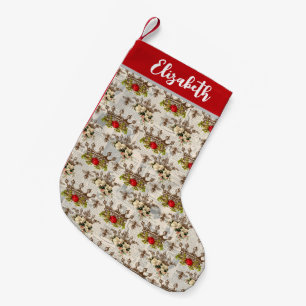 Fancy Vintage Bees & Crowns  Personalised Small Christmas Stocking