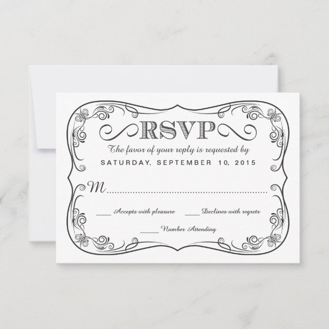 Fancy Vintage Chalkboard RSVP Wedding Reply Card (Front)
